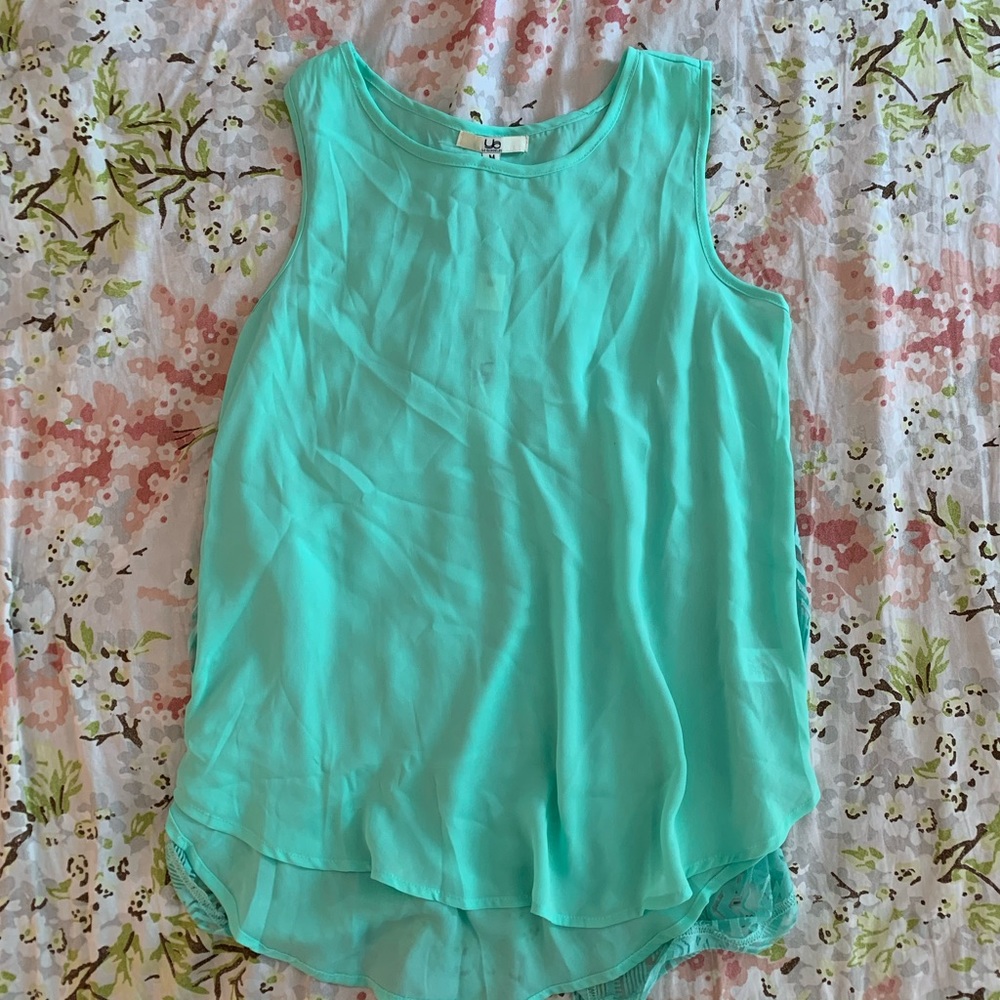 Bright Mint Sheer Flowy Top with Patterned Back